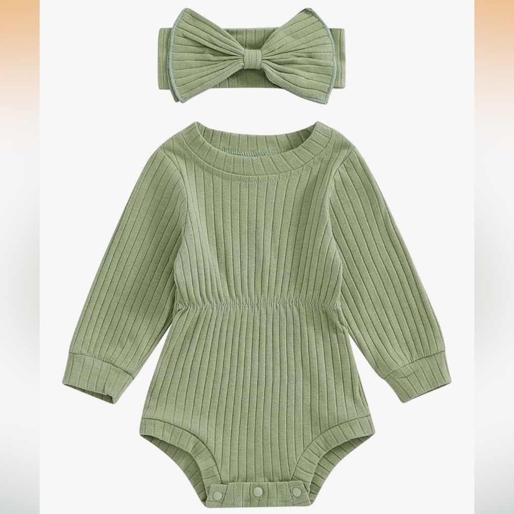 NWOT Long Sleeve Ribbed Knit Jumpsuit Romper with Headband